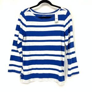J. Crew Re-Imagined Slub Cotton Striped Boatneck T-Shirt Womens M Blue White